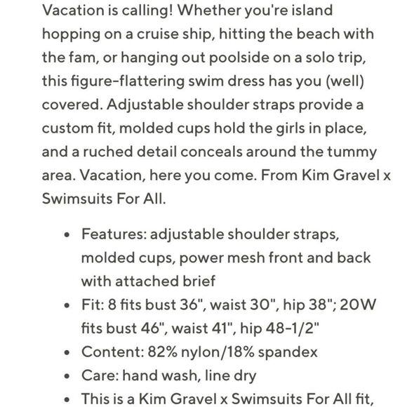 COPY - Kim Gravel Swimsuits For All Ruched Swim Dress Sz 6 Blue Tropical - Picture 3 of 3